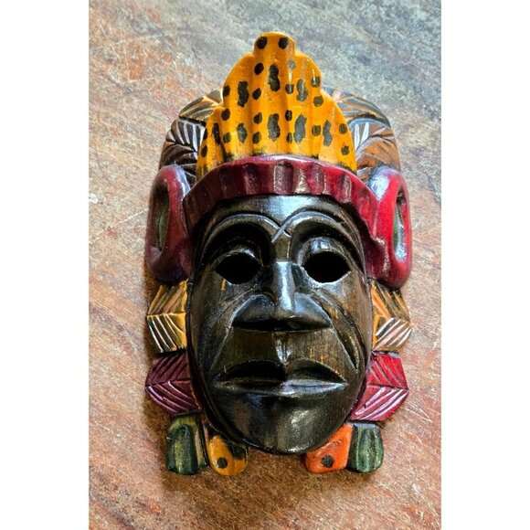 Unmarked Other - Mayan Vtg Mask Hand Carved Wood 5.75"x2.25" Painted Tribal Ceremonial Folk Art